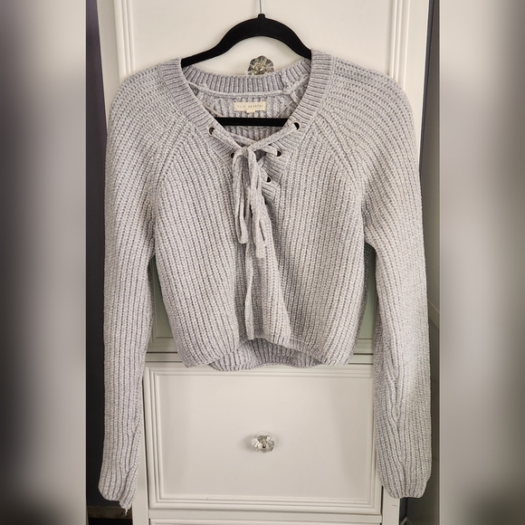 La Hearts Sweaters - LA Hearts Gray Lace Up Crop Sweater Size XS